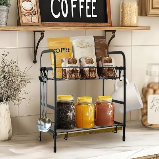 Artloge 2 Tier Mug Cup Holder Stand Coffee Bar Station Organizer Cup Drying Rack with 12 Hooks for Home Bar, Kitchens, Coffee Shop image {8}