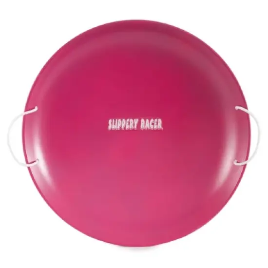 Slippery Racer ProDisc 26 Inch Heavy Duty Aluminum Iron Alloy Metal Kids Winter Saucer Snow Sled w/ Dual Riveted Soft Grip Rope Handles, Pink (2 Pack) image {2}