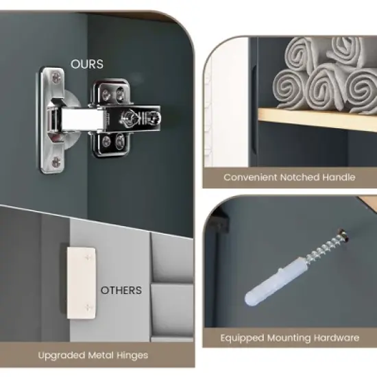 Costway Mirrored Medicine Cabinet Bathroom Wall Mounted with 3-Level Adjustable Shelf Grey image {7}