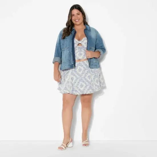 Women's Above Knee Godet Full Skirt - Wild Fable&trade; Blue Floral image {4}