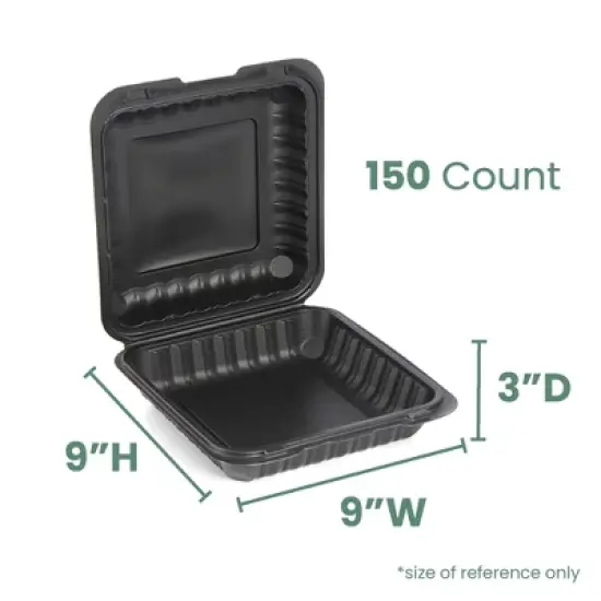Northlight 150-Count Single Compartment Hinged Black Meal Prep/Take Out Containers - 9" image {4}