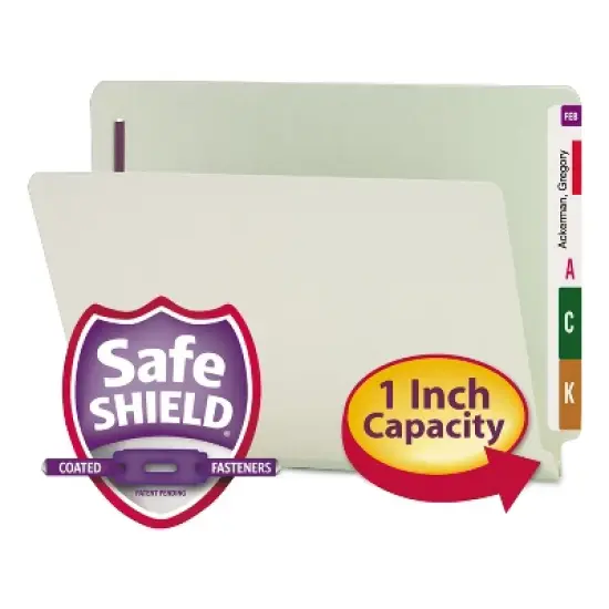 Smead End Tab Pressboard Classification Folders, Two SafeSHIELD Coated Fasteners, 1" Expansion, Letter Size, Gray-Green, 25/Box image {5}