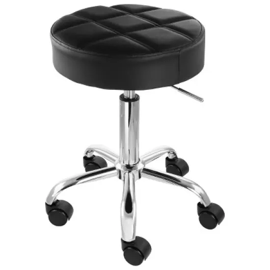 Elama Faux Leather Adjustable Backless Rolling Stool in Black with Chrome Base image {3}