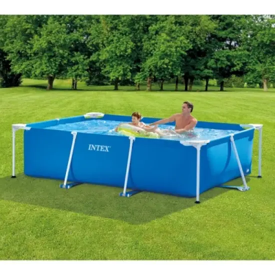Intex 8.5ft x 26in Rectangular Frame Above Ground Quick Easy Set Up Backyard Outdoor Swimming Pool with Drain Plug for Ages 6 and Up, Blue image {3}