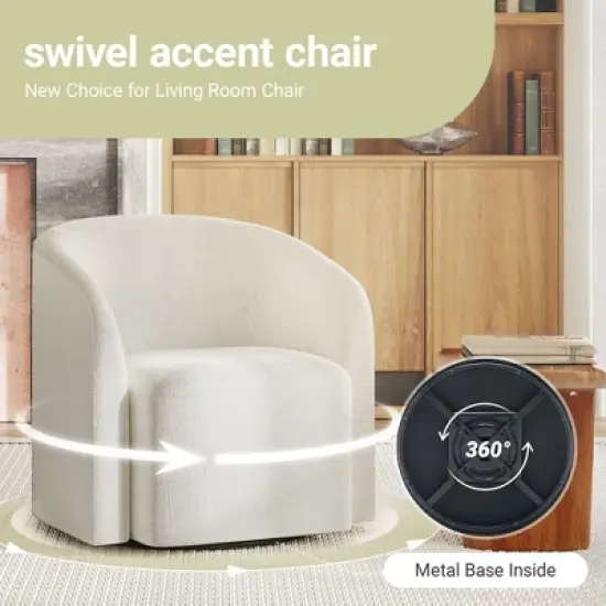 Green Swivel Barrel Accent Chair, Upholstered 360&deg; Rotating Armchair for Living Room, Bedroom, Office, or Waiting Area &ndash; No Assembly Needed image {4}