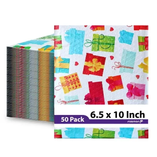 Fosmon 6.5 x 10 - #0 Gift Wrap Birthday Holiday Poly Bubble Mailer, Lightweight Water/Dust/Shock/Tear Resistant Padded Shipping Envelopes image {12}