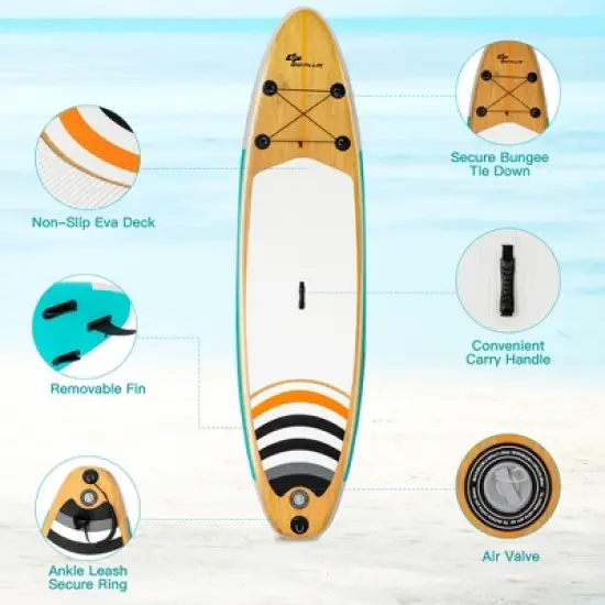 Costway 11' Inflatable Stand Up Paddle Surfboard W/Bag Aluminum Paddle Pump image {8}