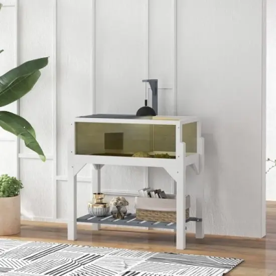 PawHut Tortoise Habitat, Wooden Tortoise Enclosure with Storage Shelf, Clear Windows, Lamp Holder, Openable Top, Built-in Tray image {1}