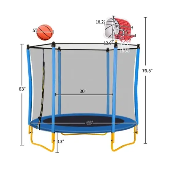 5.5 FT Kids Outdoor and Indoor Trampoline with Playpen, Basketball Hoop and Ball - ModernLuxe image {3}