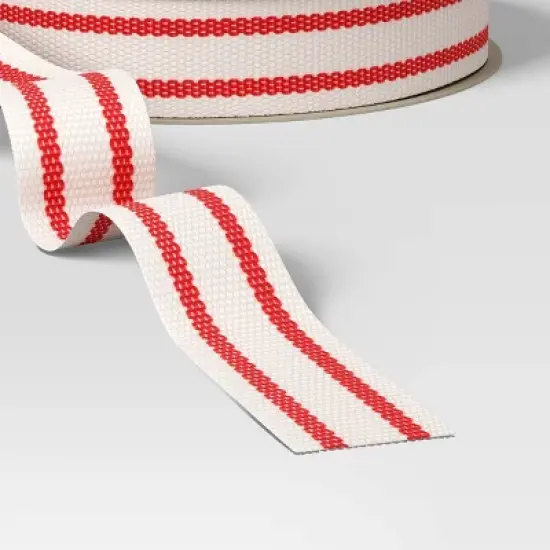18&rsquo; Christmas Fabric Ribbon Ivory/Red Stripes - Wondershop&trade; image {2}