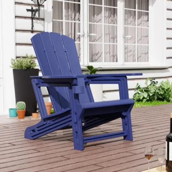 DSVIMOY Patio Adirondack Chair with Cup Holder, Outdoor Comfortable Seat for Backyard, Blue, 31.4"*29.6"*36.4" image {3}