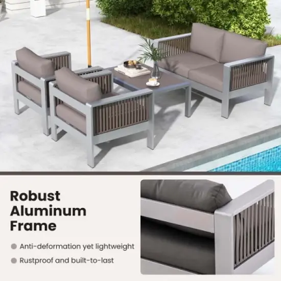 Costway 2 PCS Aluminum Single Sofa Outdoor Furniture Set with Thick Back & Seat Cushions Grey image {6}