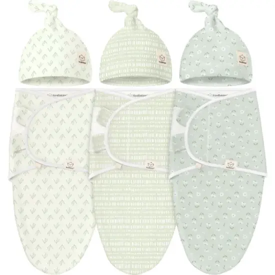 3-Pack Organic Swaddle Sleep Sacks Baby with Knot Hats, Newborn Premies Swaddles Wrap 0-3 Months, Ergonomic Wearable Blanket image {14}
