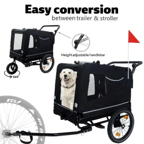2-in-1 Bike Trailer & Push Cart for Pets - Detachable Bike Hitch & Push Handle Included,All-Terrain Wheels,Non-Slip Floor,Holds Up to 88 lbs image {2}