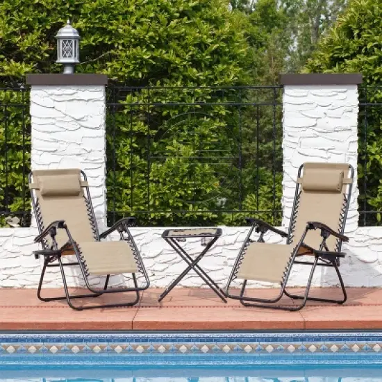 Sunnydaze Outdoor Fade-Resistant Zero Gravity Chairs with Patio Table, Cup Holders, and Pillows - 2-Pack image {9}