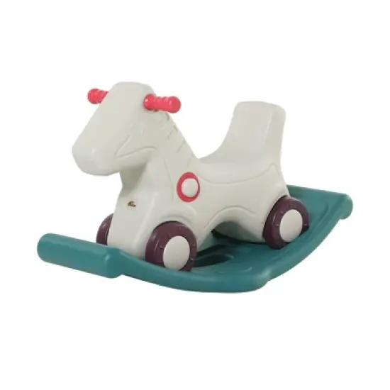 Qaba Kids 2 in 1 Rocking Horse & Sliding Car for Indoor & Outdoor Use w/ Detachable Base, Wheels, Smooth Materials, gray and Green image {3}
