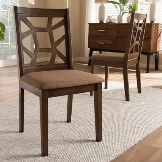 Set of 2 Abilene Midcentury Fabric Upholstered And Walnut Finished Dining Chairs Brown - Baxton Studio image {4}