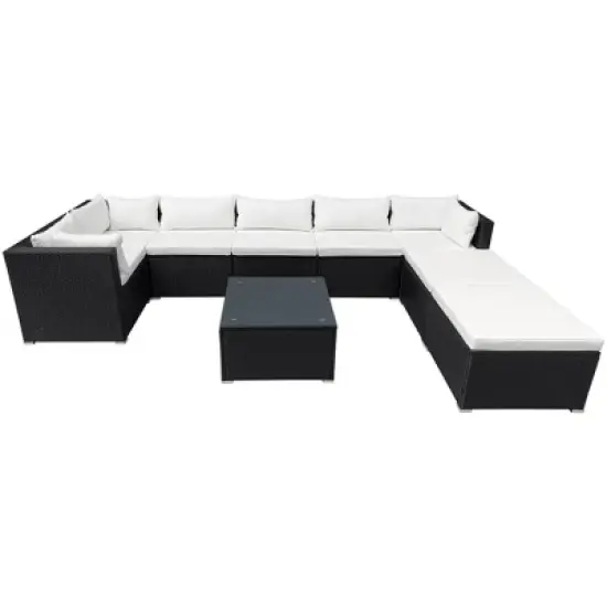 9pc Wicker Patio Set with Cushions - Black/Beige - GODEER image {15}