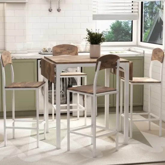 Farmhouse 5-piece Counter Height Drop Leaf Dining Table Set-ModernLuxe image {14}