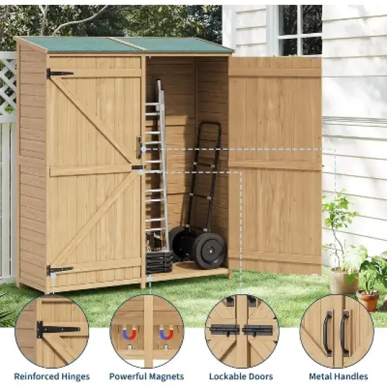 Outdoor Wooden Large Storage Cabinet Garden Shed Outside Wood Tool Organizer with Waterproof Roof Shelves image {2}