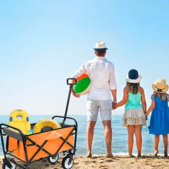 Minimeetall Strap Collapsible Foldable Wagon Cart with strapping system, Beach Wagon Utility Cart Utility Wagon Grocery Cart for orange image {3}