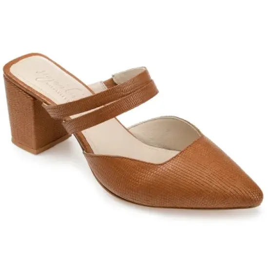 Journee Signature Womens Genuine Leather Kaitlynn Mules Low Block Heel Almond Toe Pumps image {9}