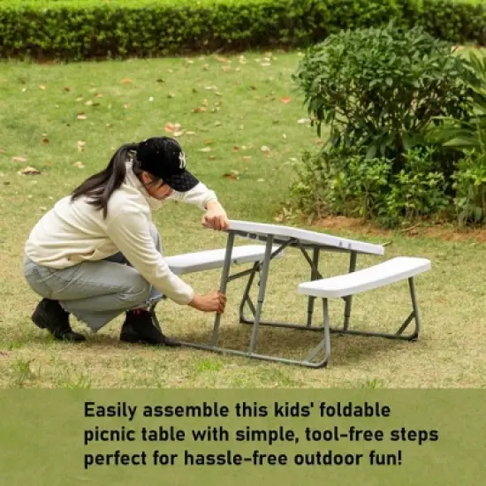 Foldable White Kids' Picnic Table Bench Outdoor Portable Children's Backyard Table, Crafting, Dining, and Playtime Patio Table image {9}