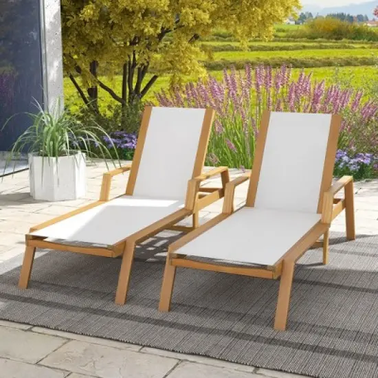 Costway 1/2 PCS Outdoor Chaise Lounge with  Adjustable 5-position Backrest Solid Wood Frame image {3}