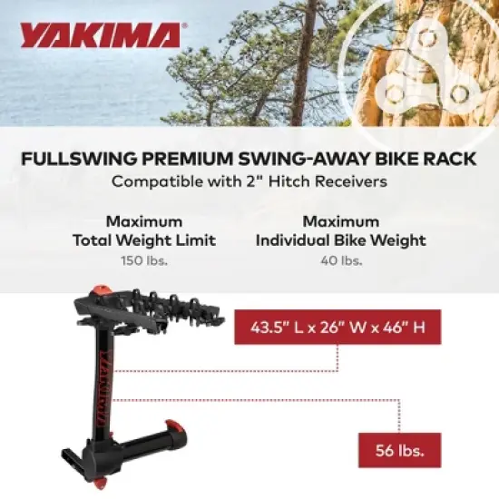 Yakima FullSwing Premium Swing-Away Bike Rack Rear Vehicle Hitch and Receiver Mountable Accessory with Secure ZipStrips, Universal Fit, Black image {4}