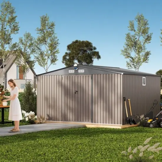 10x12FT Metal Outdoor Storage Shed with Window, Lockable Tool Storage Sheds, Oversized Steel Garden Sheds with Sloped Roof for Backyard, Patio, image {1}