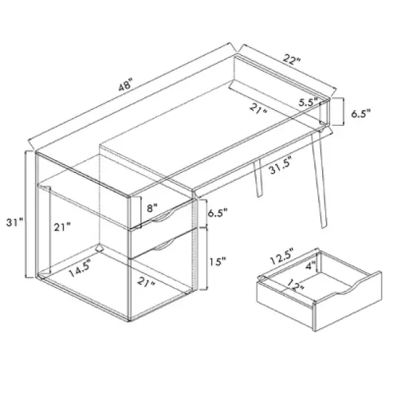 Costway Computer Desk PC Writing Table Study Workstation Drawer & Cabinet With Wood Legs image {5}