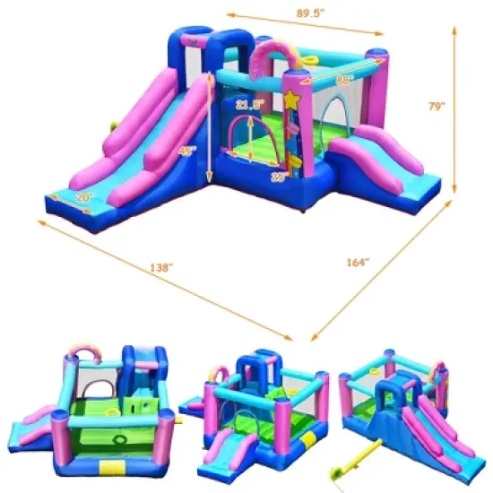 Bountech Inflatable Bounce Castle Dual Slides Jumping Bouncer w/ Climbing Wall image {1}