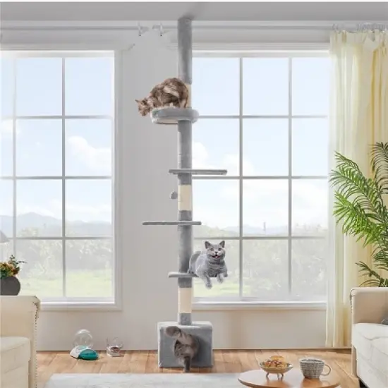 Yaheetech 7.4-8.7ft Adjustable Floor-to-Ceiling Cat Tree with Condo and Scratching Posts image {1}
