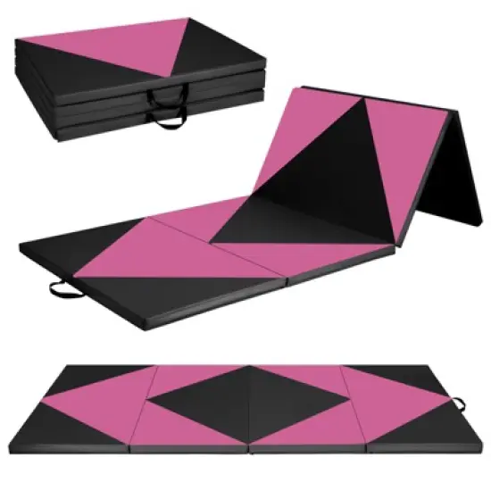 Costway Gymnastics Gym Mat 4-Panel Folding Lightweight Gymnastics Tumbling Mat with Hook Navy/Blue/Purple/Pink image {13}