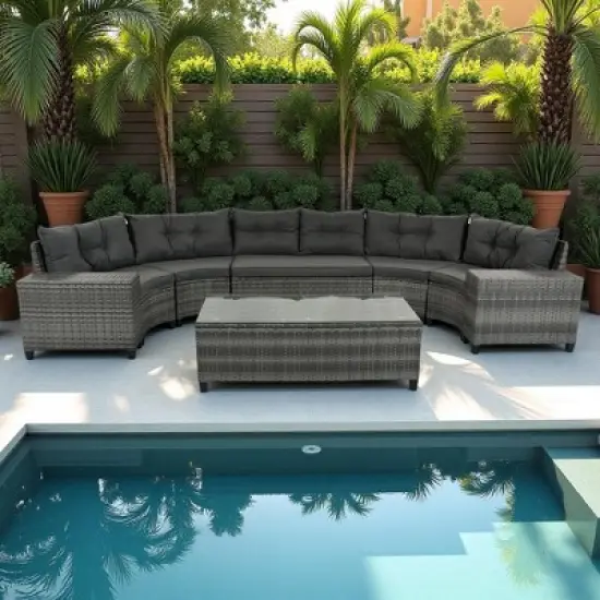 8-Piece Outdoor Patio Wicker Half-Moon Sectional Sofa Set with Rectangular Coffee Table image {17}