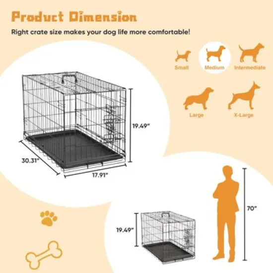 Sevobal Pet Carriers Single Door Dog Cage, Durable Metal Pet Kennel, Removable Tray For Easy Cleaning, Black, 30.31"*17.91"*19.49" image {2}