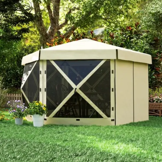 Outsunny 12' x 12' Hexagonal Pop Up Gazebo with 5 Sidewalls, Portable Outdoor Canopy image {4}