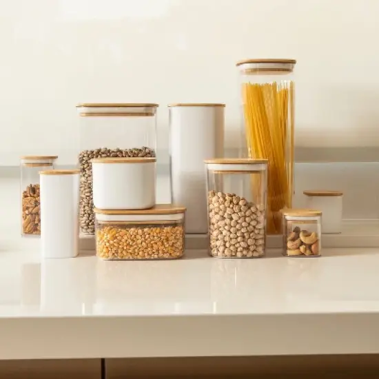 OU Airtight Food Storage Container 1.9cup, Clear Plastic Food Storage Container with Leak Proof Bamboo Lid, Stackable Kitchen Pantry Organizer image {3}