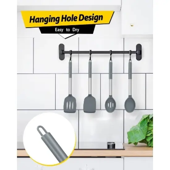 Itopfox 4-Piece Silicone Cooking Utensil Set Non-Stick Spatulas & Spoons Heat-Resistant Kitchen Tools for Frying, Mixing, Serving, Draining, Stirring image {5}