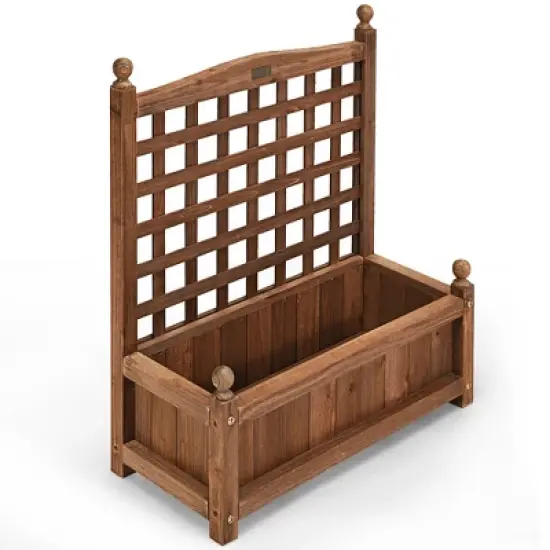 Costway 2 PCS Solid Wood Planter Box with Trellis Weather-Resistant 25"x11"x30" image {9}
