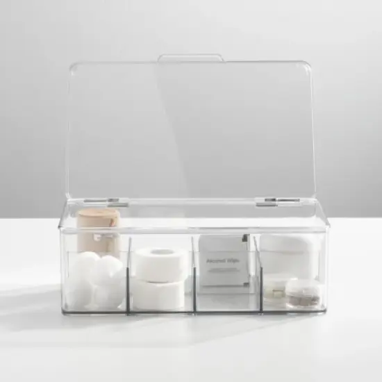 mDesign Plastic Divided First Aid Storage Box Kit, Hinge Lid for Bathroom, Clear image {1}