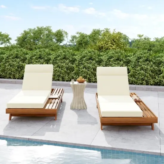 Christopher Knight Home Darla Outdoor Acacia Wood Adjustable Chaise Lounge with Water-Resistant Cushions (Set of 2) image {1}