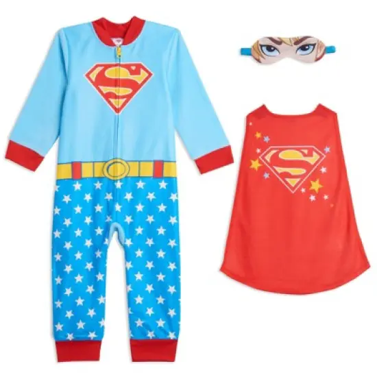 DC Comics Justice League Batgirl Supergirl Wonder Woman Girls Zip Up Costume Pajama Coverall and Cape Toddler to Little Kid image {9}