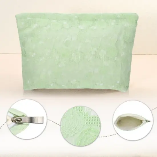 Unique Bargains Travel Canvas Floral Zipper-Closure Light Green 1 Pc image {4}