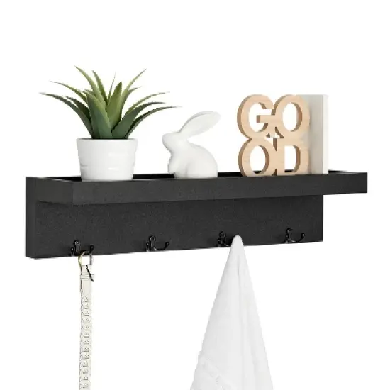 25.6" x 5.75 Wall Mounted Entryway Coat Rack with Decorative Ledge Shelf and Hooks Black - Danya B. image {10}