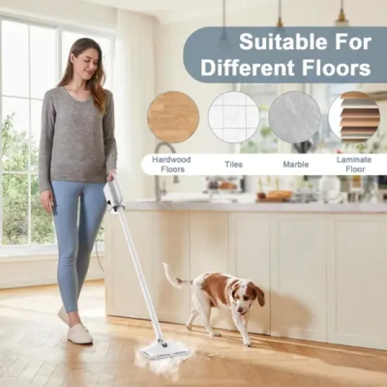 Teendow 6-in-1 Steam Mop for Floor Cleaning, Multi-Function Steam Vacuum Cleaner for Hardwood Floors and Carpet, White image {1}