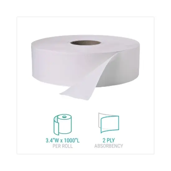Windsoft Jumbo Roll Bath Tissue, Septic Safe, 2 Ply, White, 3.4" x 1,000 ft, 12 Rolls/Carton image {1}