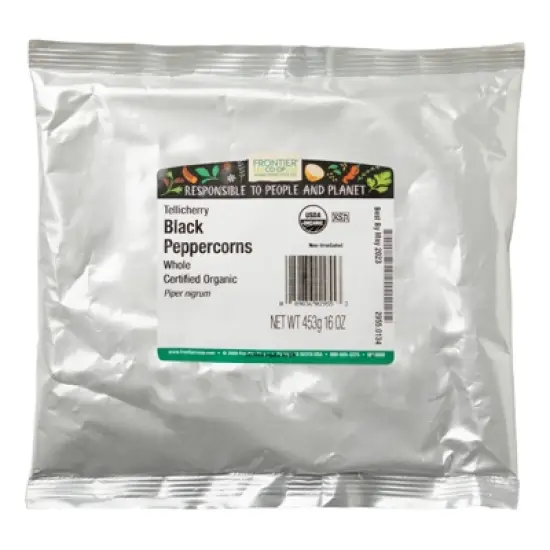 Frontier Co-op Organic Whole Black Peppercorns Tellicherry, 16 oz (453 g) image {1}