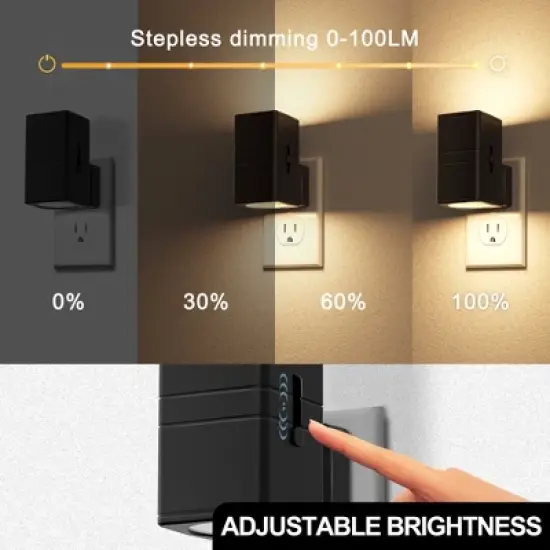DORESshop 1-Light Dimmable Night Light Plug-In Adjustable 0-100LM Soft White with Dusk to Dawn Sensor for Hallway Bedroom(2-Pack) image {3}