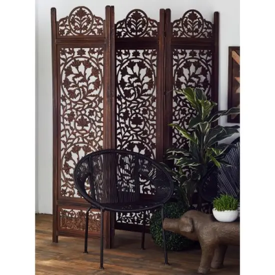 Traditional Wood Irregular Room Divider Screen Brown - Olivia & May image {1}